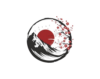 Japanese Landscape Embroidery Design, Japanese Landscape Machine Embroidery Design, 4 sizes Instant Download