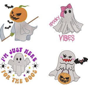 Halloween Ghost Machine Embroidery Design: Spooky Pumpkin, 4 Sizes (Instant Download
