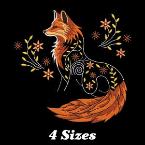 Floral Fox Machine Embroidery Design (Digital Download)