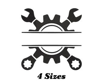 Mechanic Split Name Frame Embroidery Design (Digital Download)