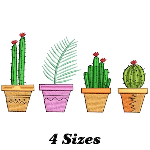 Modern Plants Embroidery Design: Cactus & Potted Plants (Digital Download)