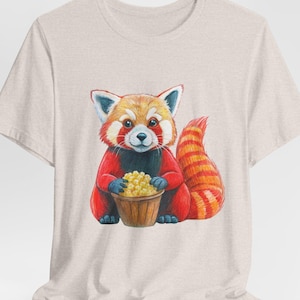 Cute Red Panda T-shirt, Red Panda with Pop Corn ,Movie Night with Red Panda, Fun Red Panda Shirt , Unisex Panda Graphic Tee, Red Panda Lover