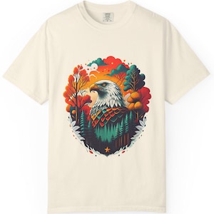Vintage Colors Bald Eagle T-shirt, Maximalist Graphic Tee, Outdoor Adventure Clothing, Gift for Nature Lovers, Wild Forest Bald Eagle Shirt