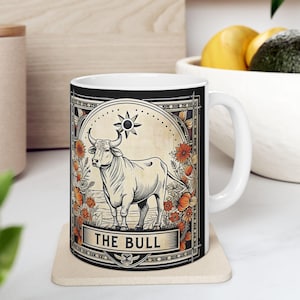 Taurus Zodiac Tarot Mug: Bull Design Ceramic Coffee Cup