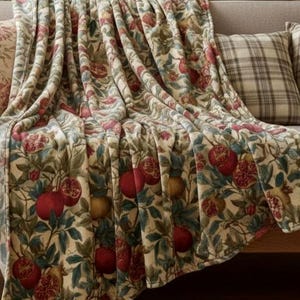 Manta botánica de granada de felpa / Sofá con acento de frutas vintage estilo cottagecore
