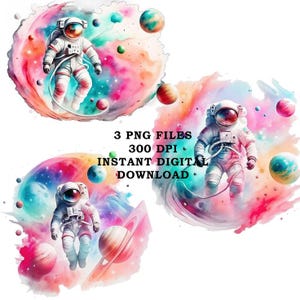 Astronaut In Space PNG T-shirt Design | Colorful Planets  PNG Print Art | Clip Art T-shirt Design | Sublimation Space Design,Vivid Space Art