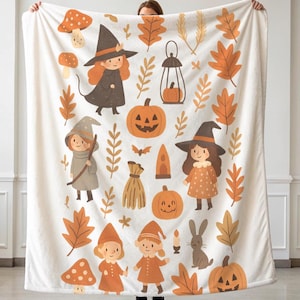 Cute Halloween Baby Blanket - Witch Pumpkin Toddler Plush Fleece Blanket,Spooky Fall Nursery Decor| Whimsical Halloween Soft Minky Baby Gift