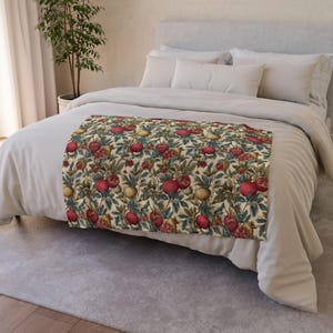 Pomegranate Botanical Blanket Plush Throw | Cottagecore Vintage Fruit Sofa Accent image 6