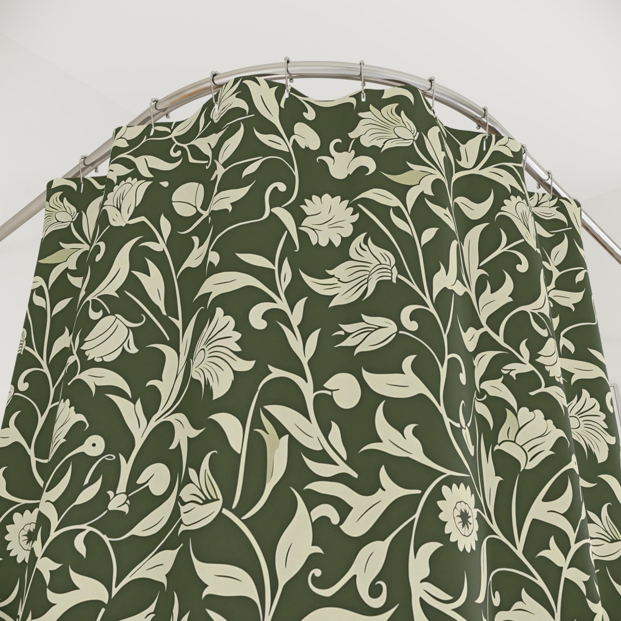 William Morris Style Shower Curtain, Green Botanical Floral Vine ...