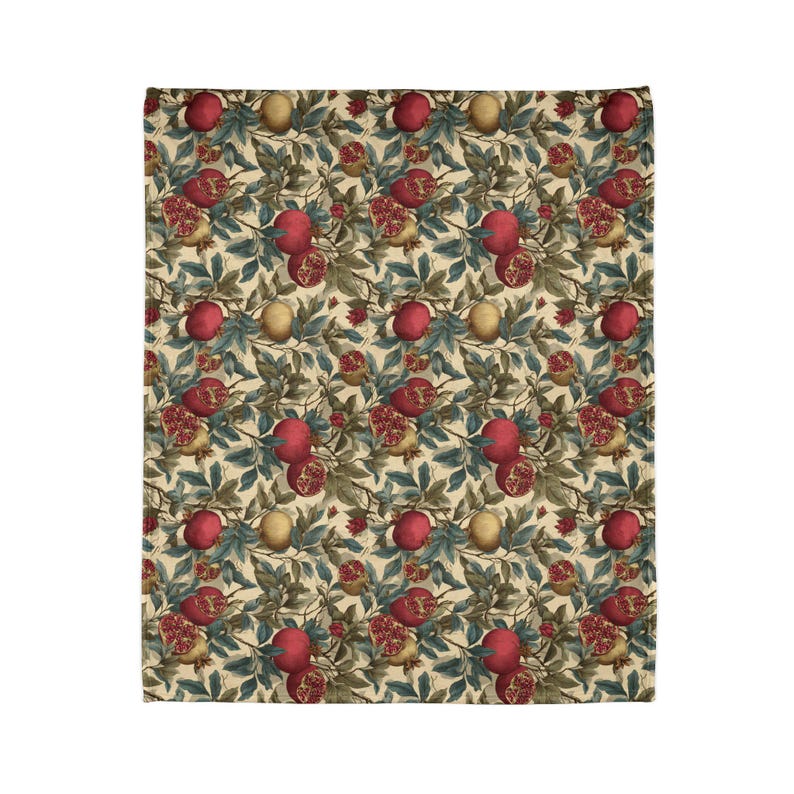 Pomegranate Botanical Blanket Plush Throw | Cottagecore Vintage Fruit Sofa Accent image 9