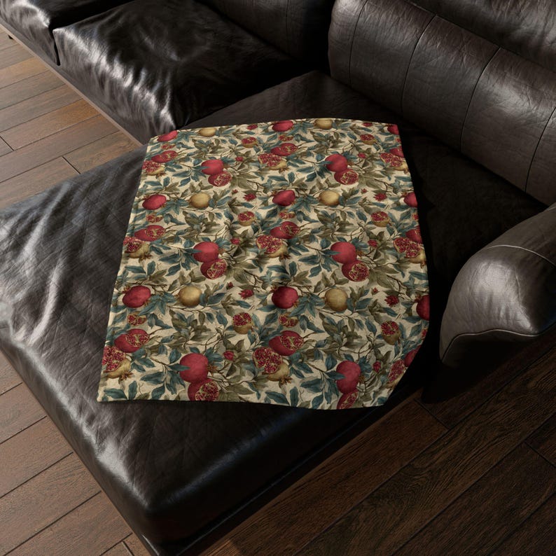 Pomegranate Botanical Blanket Plush Throw | Cottagecore Vintage Fruit Sofa Accent image 7