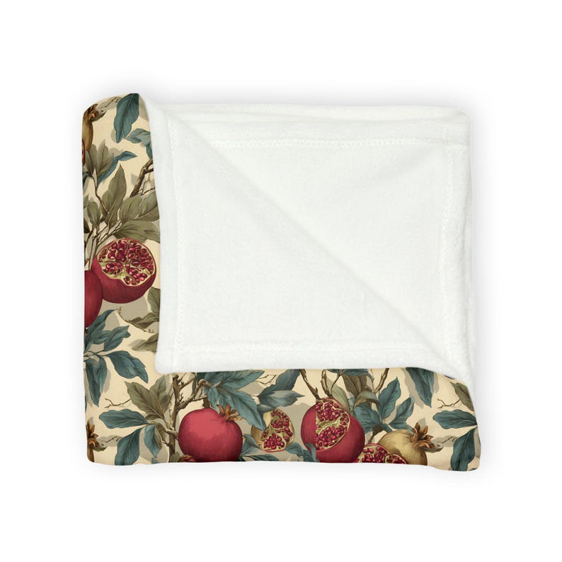 Pomegranate Botanical Blanket Plush Throw | Cottagecore Vintage Fruit Sofa Accent image 5