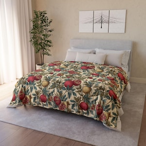 Pomegranate Botanical Blanket Plush Throw | Cottagecore Vintage Fruit Sofa Accent image 4