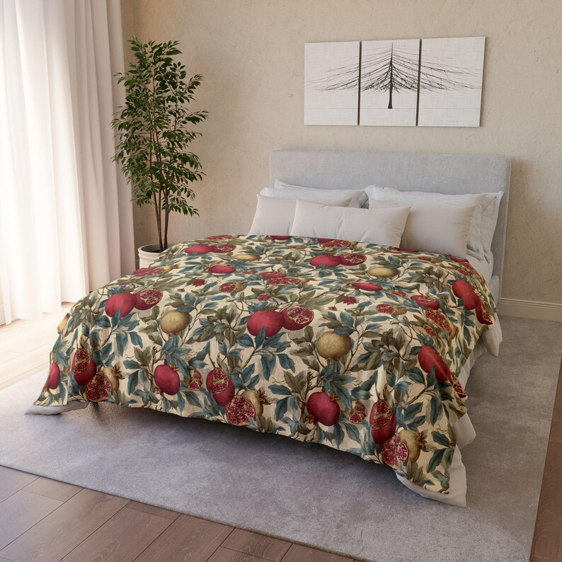 Pomegranate Botanical Blanket Plush Throw | Cottagecore Vintage Fruit Sofa Accent image 4