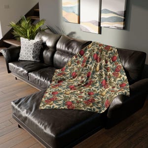 Pomegranate Botanical Blanket Plush Throw | Cottagecore Vintage Fruit Sofa Accent image 12