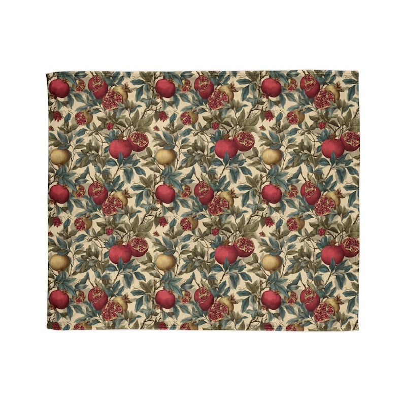 Pomegranate Botanical Blanket Plush Throw | Cottagecore Vintage Fruit Sofa Accent image 8