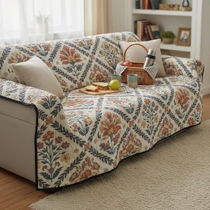 Copriletto floreale vintage, trapunta in stile cottagecore, coperta da picnic accogliente