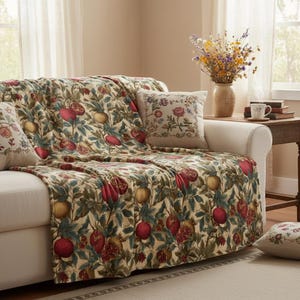 Pomegranate Botanical Blanket Plush Throw | Cottagecore Vintage Fruit Sofa Accent image 3