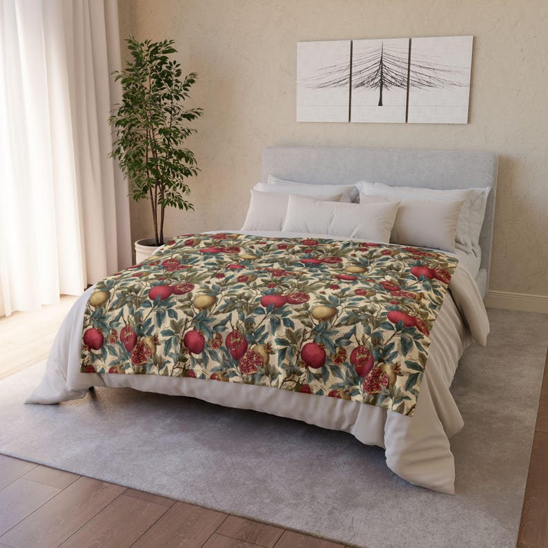 Pomegranate Botanical Blanket Plush Throw | Cottagecore Vintage Fruit Sofa Accent image 11