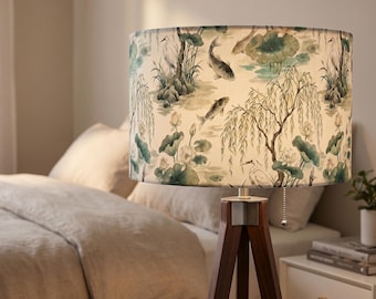 Vintage Bamboo Deer Linen Tripod Floor Lamp, Asian Nature Art Lighting