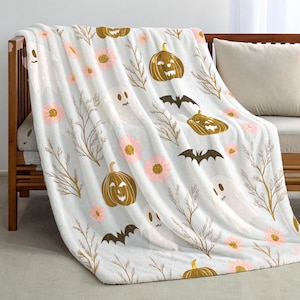 Ghost Baby Blanket, Halloween Toddler Fleece Throw, Spooky Pumpkin Nursery Decor, Autumn Minky Plush Bedding, Fall Photo Prop, Cozy