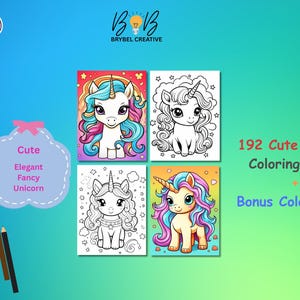 Niedliche Einhorn Malseiten für Kinder 192 Druckbare Seiten mit Bonus Farbseiten Kawaii Einhorn Spaß Kinder Aktivität Digitaler Download PDF