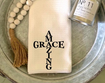 Amazing Grace waffle towel, kitchen towel, religious waffle towel, personalized gift