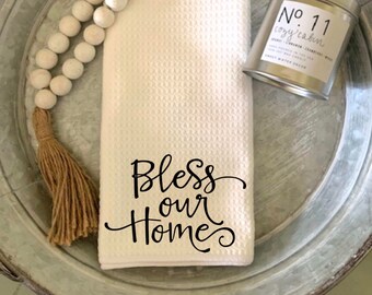 Bless this Home waffle towel, kitchen towel, personlaized gift, house warming gift