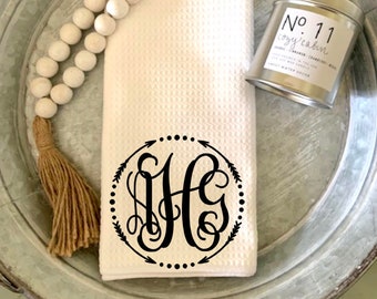 Personalized monogram waffle towel, kitchen towel, arrow monogram towel