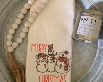 Snowman waffle towel, Christmas waffle towel