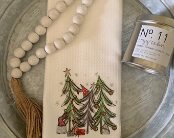 Gnome Christmas tree waffle towel, Gnome waffle towel, Christmas towel