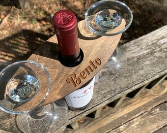 Personalized wine caddy, laser engraved wine caddy, wine bottle server