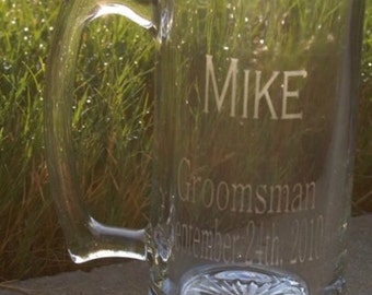 Personalized glass etched beer mug