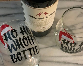 Stemless Christmas wine glass, Ho wine glass, Santa wine glass