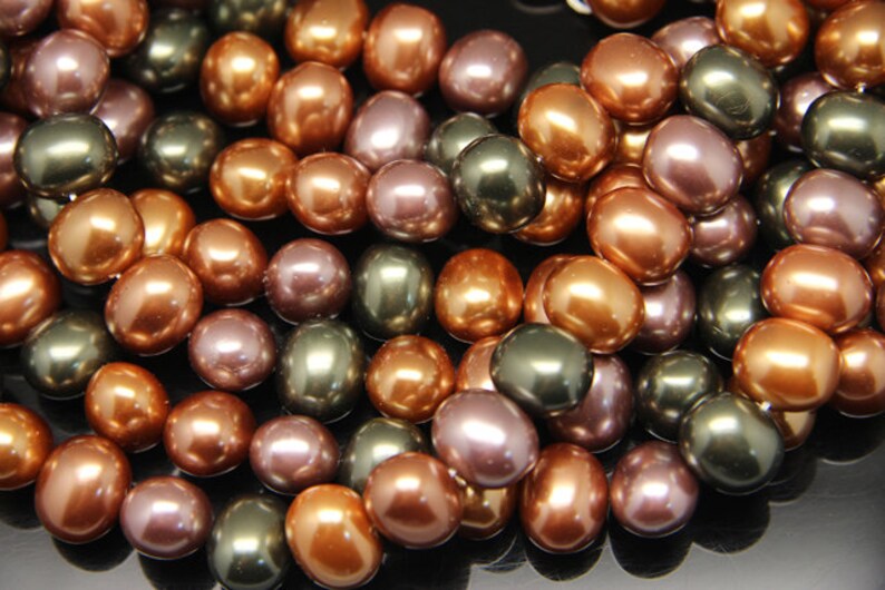 1strand shell pearl plain oval colored mixed color