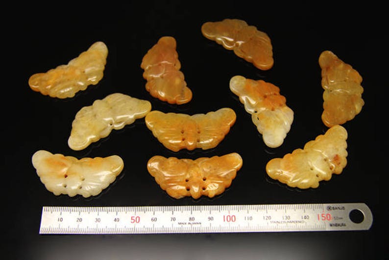 natural yellow jade butterfly sized 53 by 25mm 4pcs