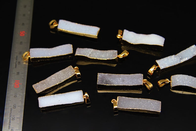 natural white agate druzy rectangle with jump ring 1pcs