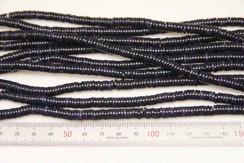 1strand natural navy aventurine plain tire rondel sized 6.5mm