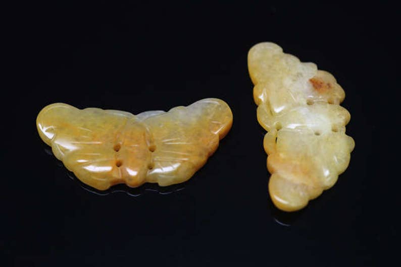 natural yellow jade butterfly sized 53 by 25mm 4pcs