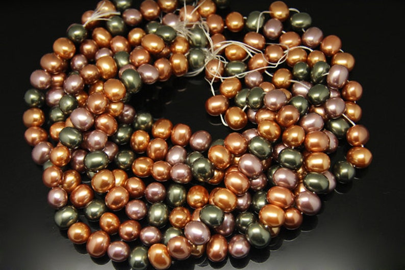 1strand shell pearl plain oval colored mixed color
