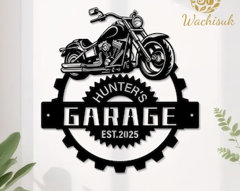 Personalized Motorcycle Garage Metal Sign, Custom Motorcycle-Themed Decor,Out/Indoor Garage/Man Cave Decor,Unique Handmade Father's Day Gift