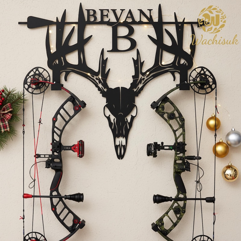 Custom Metal Deer Skull X-bow Crossbow Rack Carrier: 4 Hooks, With Custom Nameplate, Archery, Crossbow, Compound Bow - View #4
