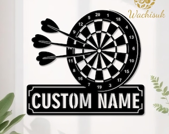 Personalized Darts Sign, Dartboard Decor, Custom Name Game Room Wall Art, Home Game Room/Bar/Garage/Man Cave Decor, Unique Dart Lovers Gift