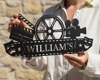 Personalized Movie & Theater Sign, Film-Themed Decor, Custom Name Cinema Room Art, Home Media Room Decor, Unique Gift for Movie Enthusiasts