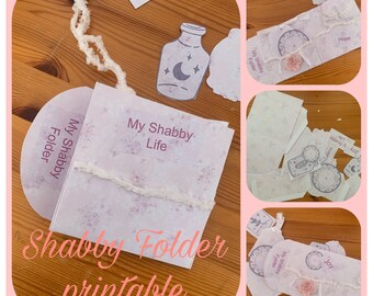Afdrukbare map shabby, kortstondig, boek, shabbychic, junkjournal, digitale kit, vintage, download JW273