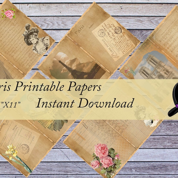 Digital Printable Papers,Vintage Paris, Ephemera, Book, Mini, Printable Paper, Junk Journal, Digital Kit, Vintage, scrapbooking JW101