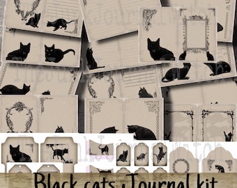 Black Cat Junk Journal Kit – Vintage Ephemera Pages (PDF Downloadable Files)
