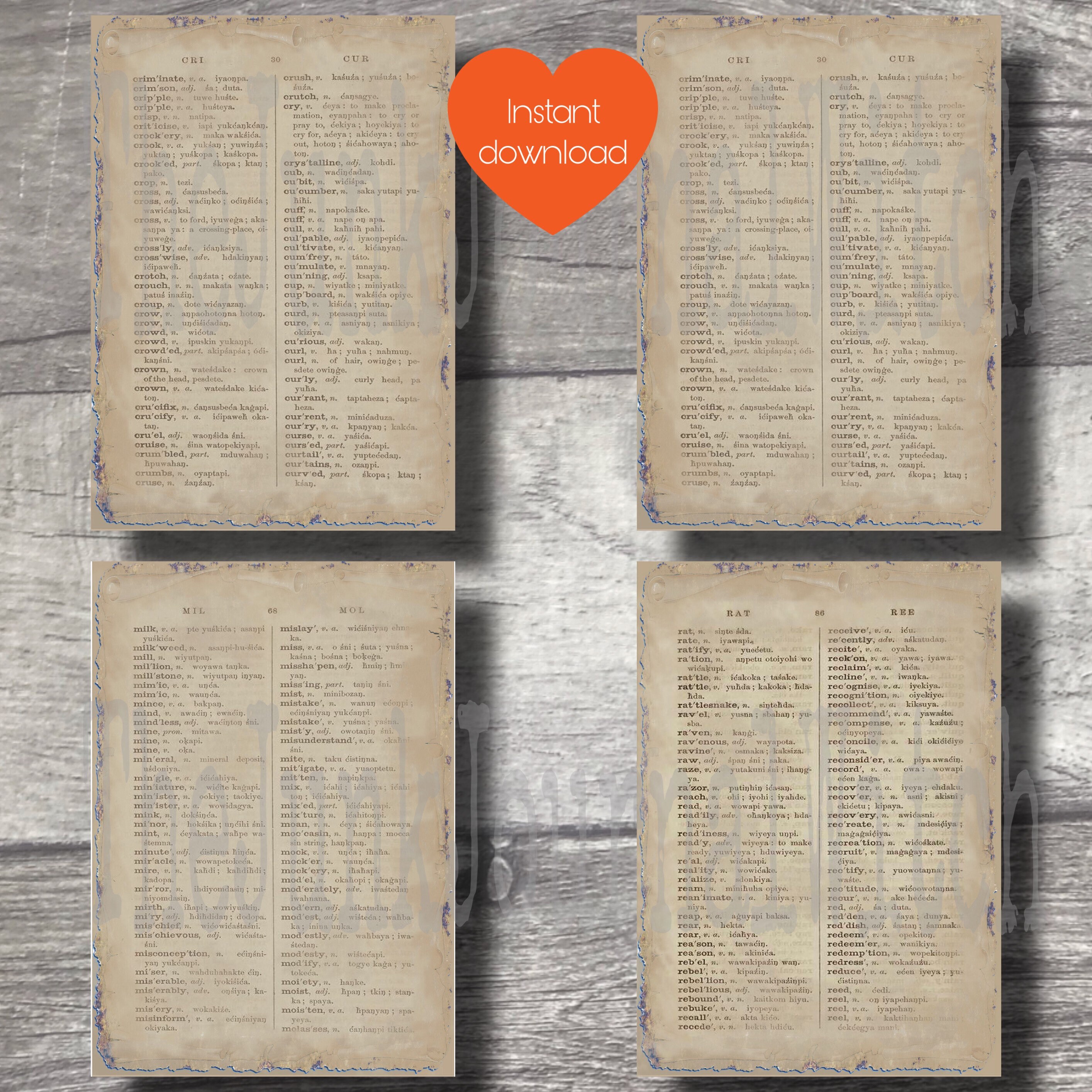 Dictionary Pages Printable Digital Printable Kit Ephemera - Etsy