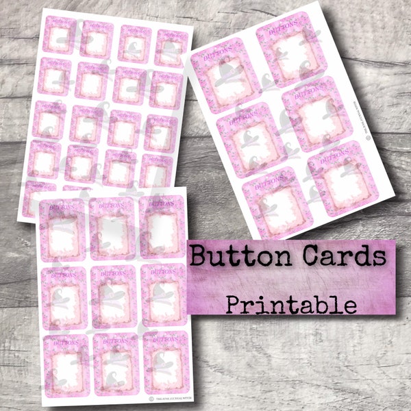 Buttons Holder Cards Printable , Paper, Junk Journal, Vintage, Shabby, Download JW145