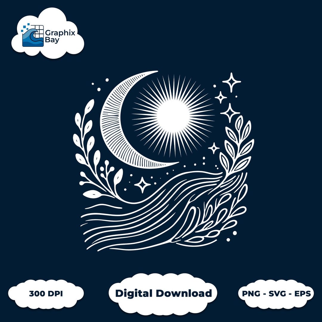 Boho Sun & Moon Line Art Printable | Celestial Wall Art Digital ...